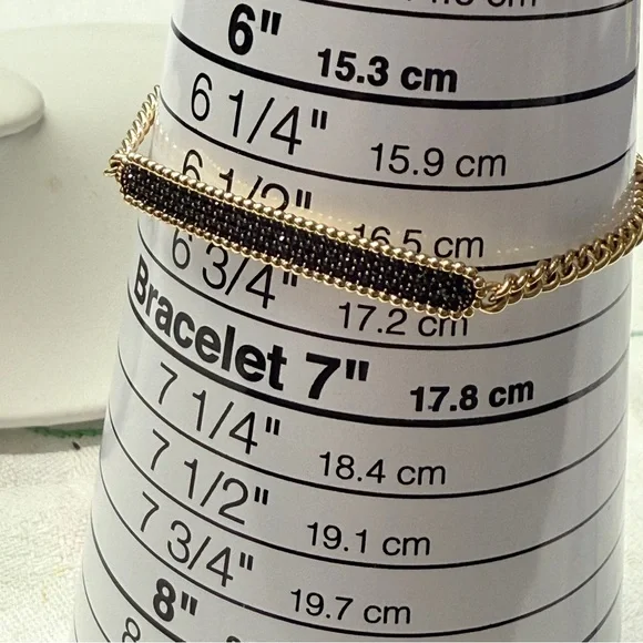 SWAROVSKI "Locket" Black Pave Crystal Bar Gold Plated Chain Bracelet Toggle - Picture 4 of 6